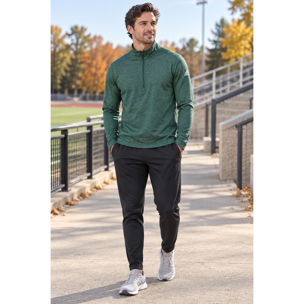 Adidas Team Issue Climawarm Mens Green Heathered Quarter Zip Pullover Medium